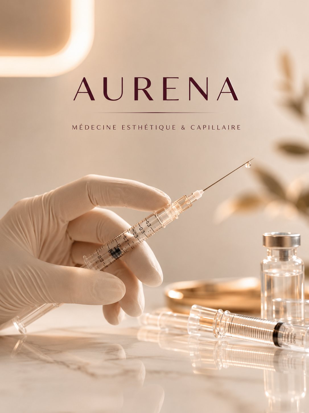 Seringue d'acide hyaluronique préparée à la clinique AURENA