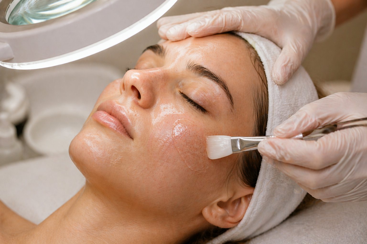 Application d'un peeling au pinceau sur le visage